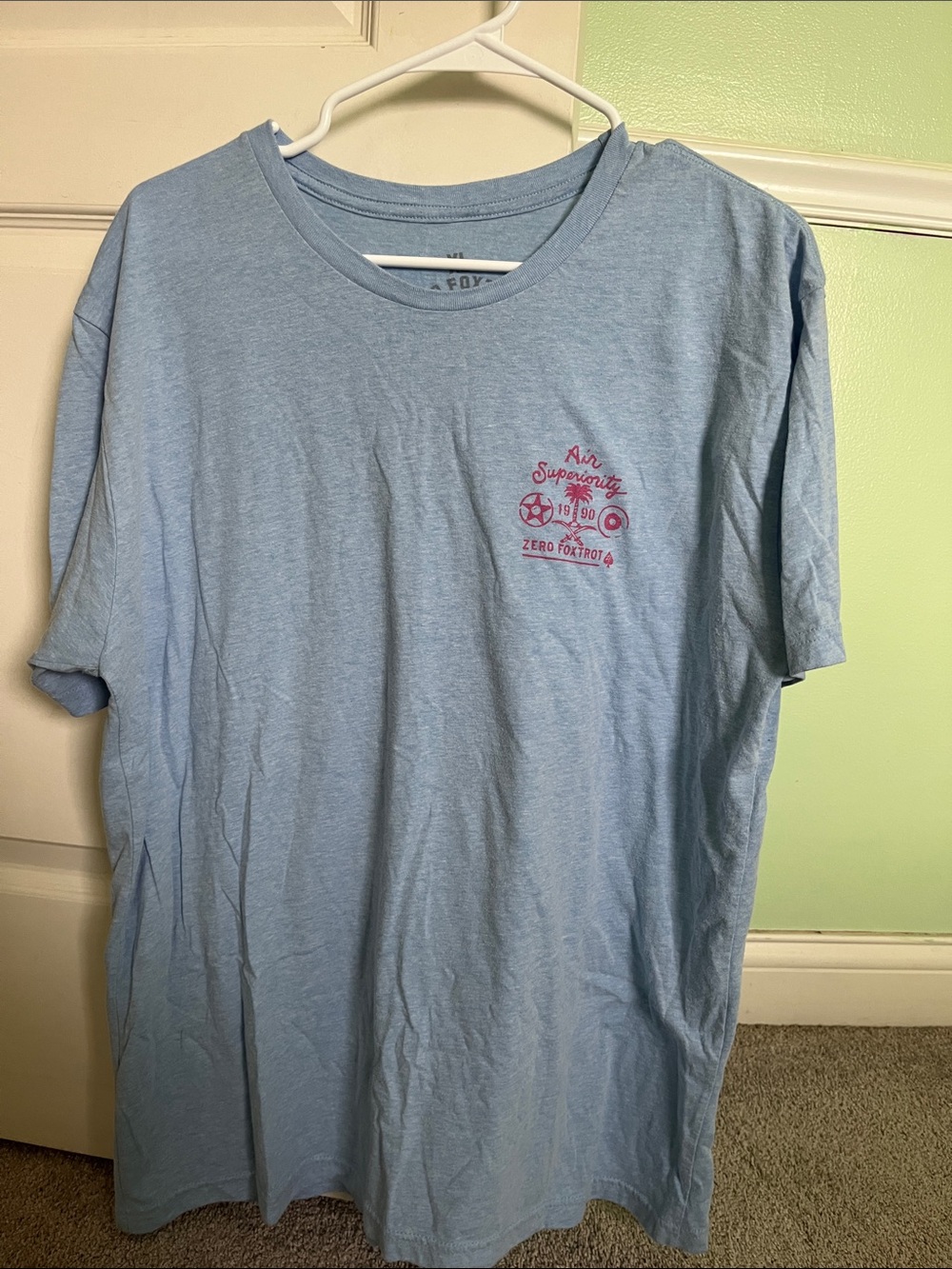 Men's Light Blue Graphic Short Sleeve Tee with Chest Emblem